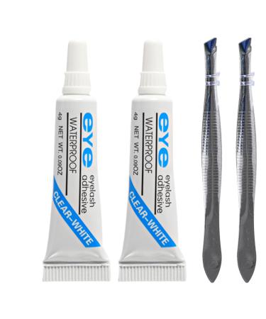 Eyelash Glue False Eyelash Glue Clear Individual Lash Glue 4g x 2 Fast Drying Strong Bonding Eyelash Glue with Tweezer Waterproof Long-Lasting Eyelash Extension Glue Eyelash Extension Kit 01-Kit