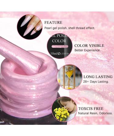 MIZHSE Pink Shimmer Pearl Gel Nail Polish with Shell Thread - 10 x 1 Soak Off UV LED - Y007 - Buy Online on SooperMarket.com