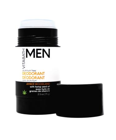 Vitabath Men's Amber Woodland Aluminum-Free Deodorant Powerful All-Day Fresh & Clean Clear Stick - Moisturizing Hemp Seed Oil Underarm Odor Sweat & Skin Protection - Cruelty-Free 2.5 oz