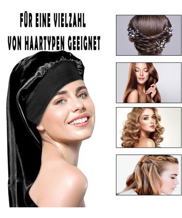 Shop Ladaypoa Long Satin Sleeping Cap - 2 Large Women's Sleep Hats for Long Braids | Extra Large Soft & Convenient Black + Deep Purple - Buy Online on SooperMarket.com
