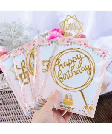 10-Pack Gold Acrylic Happy Birthday Cake Toppers - 4x6 inch - Birthday Cake Supplies - Buy Online on SooperMarket.com