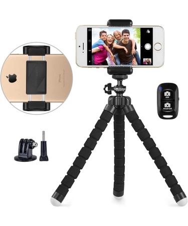 UBeesize Phone Tripod, Portable and Adjustable Camera Stand Holder with Wireless Remote and Universal Clip, Compatible with Cellphones, Sports Cameras Holder (Color May Vary - Black/Grey)