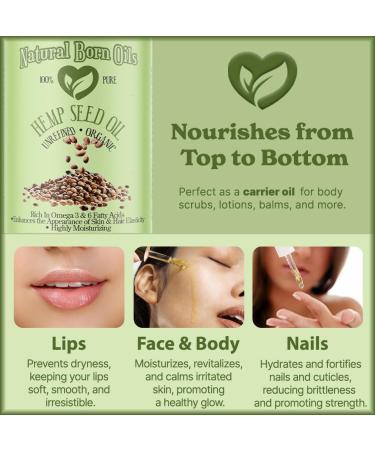 Natural Born Oils Hemp Seed Oil 4oz - Organic Cold-Pressed High in Vitamins & Minerals for Skin and Hair Revitalization - Buy Online on SooperMarket.com