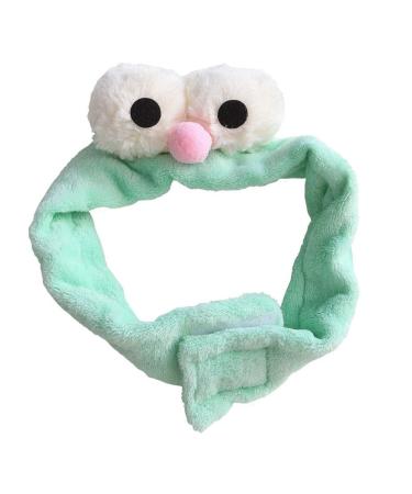 Soft Plush Hairband with Lovely Big Eyes Decor Headband for Face Washing or Makeup (Mint Green)