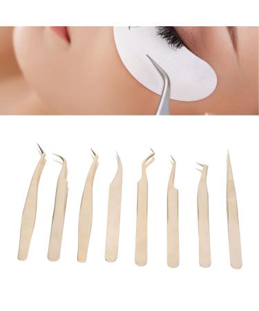 8-part eyelash extension tweezers set stainless steel straight curved lace tweezers for beauty eyelash tools pearly gold