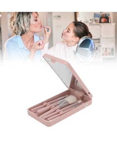 LED Makeup Mirror with Rotating and Folding Brush Set High Clarity Cosmetic Brushes Kit with Built In Storage Compartment Multifunctional Suitable for Home and Travel