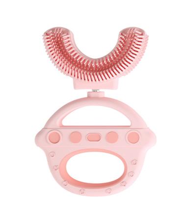 Spaceship Series Kids U-Shaped Toothbrush with 360 Thorough Cleansing Food Grade Soft Silicone for Boys Girls Toddlers Children Pink