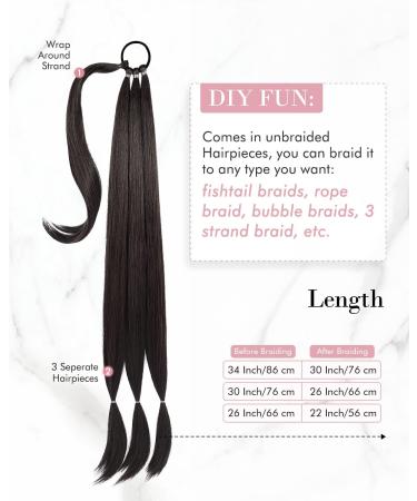 REECHO DIY Braid Ponytail Extension | Long Straight Wrap Around Synthetic Hairpiece - Black Brown 26 Inch | For Women | 140g - Buy Online on SooperMarket.com