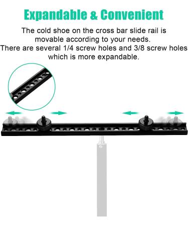 Aluminum Cold Shoe Extension Bar for Dual Camera Flash Mount - 1/4 & 3/8 Screw Tripod Bracket, Adjustable and Sturdy - Ideal for LED Video Light and Flash Photography - Buy Online on SooperMarket.com