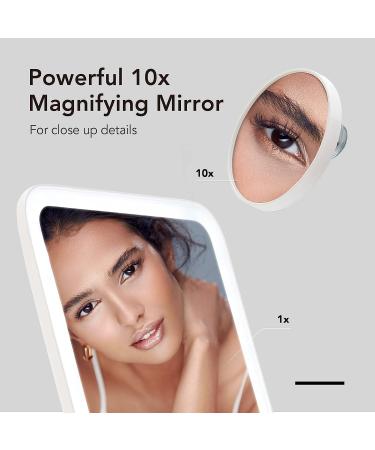 Fancii Rechargeable LED Travel Makeup Mirror with 3 Color Settings and Detachable 10x Magnifying Mirror - Dimmable Touch Light, Adjustable Kickstand - Lighted Portable Vanity Mirror (Aura Go 2) - Buy Online on SooperMarket.com
