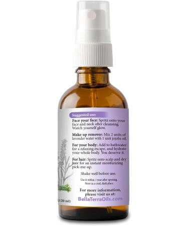 Organic Lavender Hydrosol 4oz - Alcohol-Free Facial Toner & Body Mist by Bella Terra Oils - Buy Online on SooperMarket.com