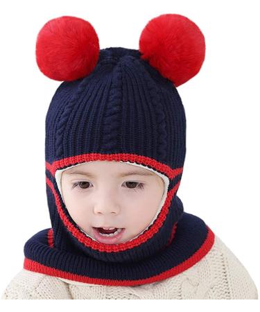 crazy bean Kids Girls Boys Winter Warm Hat Windproof Hat and Scarf 3-in-1 Toddler Knitted Beanie Hat One Size Navy