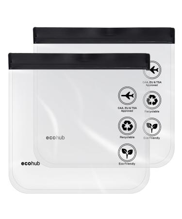 ECOHUB Airport Security Liquids Bags EVA Airport Liquid Bag 20 x 20cm TSA Approved Clear Travel Toiletry Bag for Women Men Clear Plastic Zip Lock Bags for Travel Airline Approved (2 pcs Black) I-black