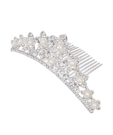 minkissy Rhinestone Pearl Crown Hair Comb - Mini Princess Crown Comb Wedding Crystal Tiara Crown Headbands for Wedding Birthday Party