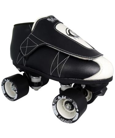 VNLA Junior Tuxedo Jam Skates - Indoor Unisex Roller Skates for Tricks, Jam and Speed Skating Black/White Mens 7 / Ladies 8