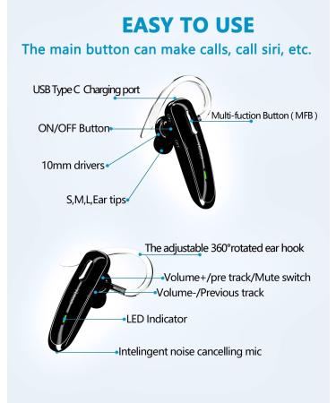 Ybtoo Bluetooth Headset V5.1 - Ultralight Wireless Handsfree Earpiece with Noise Cancellation Mic - Buy Online on SooperMarket.com