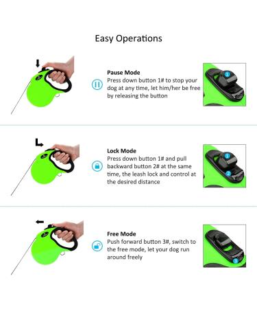 Philorn 5m Retractable Dog Leash - Flexible One-Button Blocking Non-Slip Handle Reflective for Small/Medium Dogs Up to 20kg - Green - Buy Online on SooperMarket.com