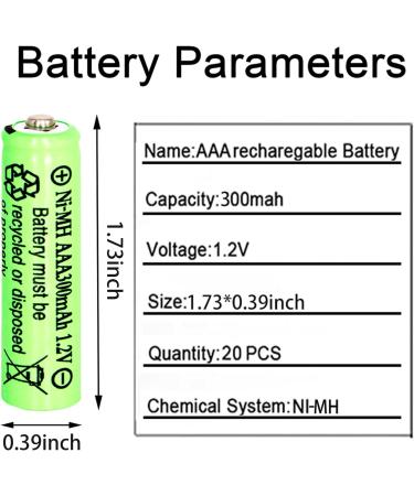 Buy 1.2V AAA 300mAh Ni-MH Rechargeable Batteries for Solar Lights - 20 Pack | Fast International Shipping - Buy Online on SooperMarket.com