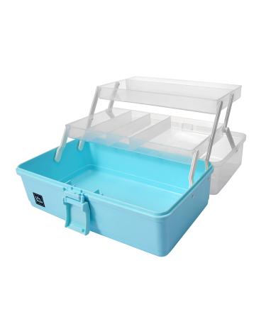 3 Layers Plastic Portable Storage Box Multipurpose Organizer and Storage Case for Art Craft and Cosmetic Portable Handled Storage Box for Home School Office First Aids (Blue)