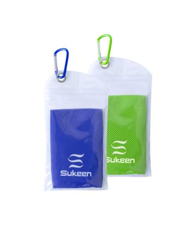 Sukeen Cooling Towel(40"x12") Microfiber Cool Towel,Soft Breathable Chilly Towel for Yoga, Golf, Gym, Camping, Running, Workout & More Activities Green/Dark Blue