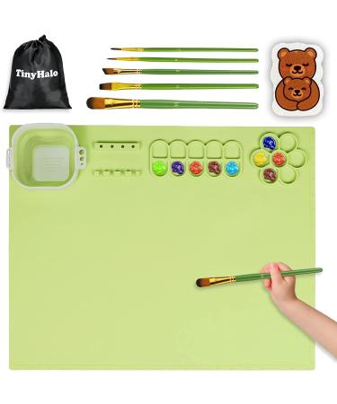 TinyHalo 8 Pcs 20x16 Silicone Craft Mat Set for Kids & Adults. Perfect for Painting  DIY Art & Crafts  Clay  Resin Casting  PlayDoh  Comes with Paint Brushes & Cleaning Sponge & Portable Storage Bag