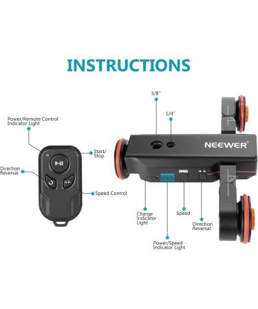 Neewer Wireless Video Camera Dolly: 3-Wheel Motorized Track Slider with Remote Control - Compatible with DSLR, Camcorder, GoPro, iPhone, Android | Electric Dolly Car - Buy Online on SooperMarket.com