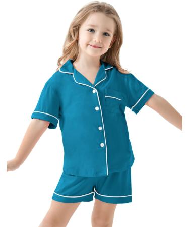 SWOMOG Unisex Kids Modal Pyjamas Set | Short Sleeve Button-Down PJs | 6-7 Years Turquoise - Buy Online on SooperMarket.com