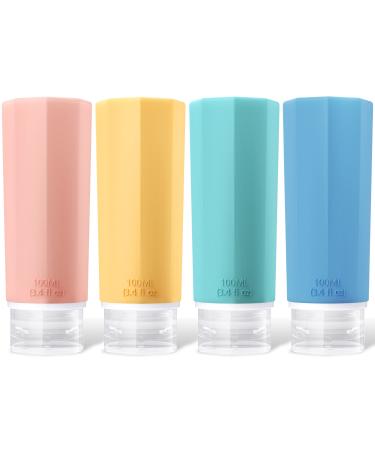 OPRET 4 pieces silicone travel bottles set 100ml travel bottles for filling cosmetics shampoo liquids leak -proof refillable empty rice set Travel size container Travel Bottles Set Travel Kit 4x100ml blue green pink yellow