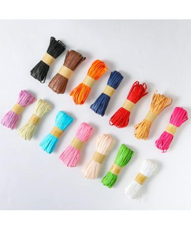 Natural Raffia Paper Ribbon Packing Paper Twine for Holiday Gift Wrap and DIY Crafting (14 Colors Mixed)