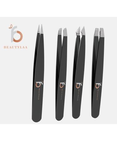 Beautylaa Professional Anti-Rust Stainless Steel Tweezers for Men and Women - Precision Sharp Tweezer Set for Eyebrows and Facial Hair with Travel Case - 4 Pack - Buy Online on SooperMarket.com