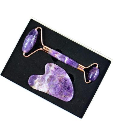 Amethyst Rough Face Care Massage Tool Set | Gua Sha & Roller | Natural Jade Massager for Facial & Body Beauty Detox - Buy Online on SooperMarket.com