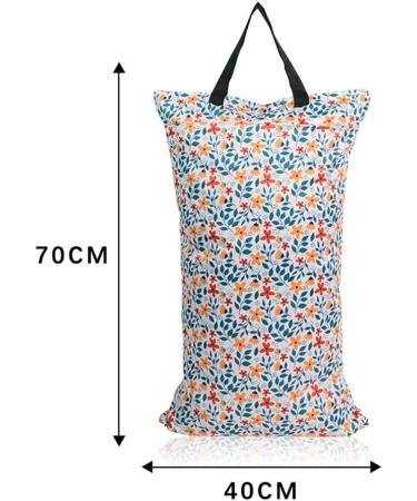 Wet Bag Waterproof Double Zipper 40x70cm Flowers - Reusable for Baby Diaper, Gym, Beach, Pool - MHwan Wet Swimsuit Bag - Buy Online on SooperMarket.com