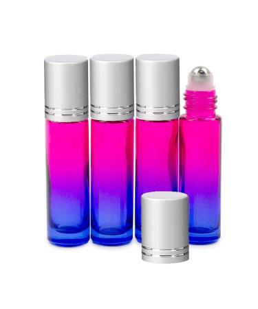 Grand Parfums Upscale 10ml Glass Tropic Sunset Ombre Gradient Roller Bottles with Accented Matte Silver Aluminum Caps and Stainless Steel Rollers (Set of 6 Bottles)