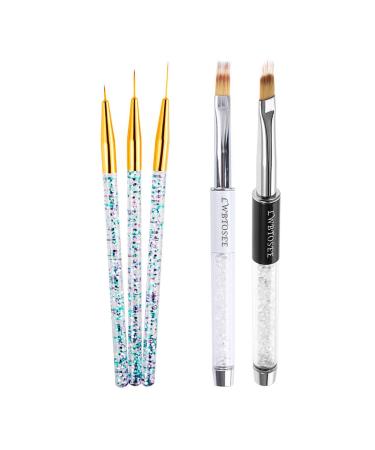 LWBTOSEE 5PCS Nail Ombre Brush Nail Art Painting Pen Brush UV Gel Polish Gradient Color Rhinestone Crystal Acrylic Liner Brush Painting Pen Gel Polish Crystal Nail Art Manicure Tools (Gold) Golden