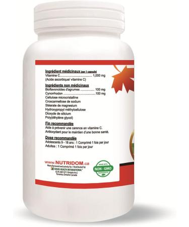 Nutridom Timed-Release Vitamin C 1 000mg with Citrus Bioflavonoids 100mg & Rose hip 100mg - Ascorbic Acid Supplement - Vegan-Friendly Non-GMO Gluten-free Soy-free Dairy-free 4 month supply (120 Tablets) - Buy Online on SooperMarket.com