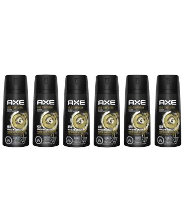 (PACK OF 6 CANS) Axe GOLD TEMPTATION Body Spray Antiperspirant & Deodorant. 48 HOUR ODOR PROTECTION! Energized & Fresh! (6 Cans 4oz each Can)