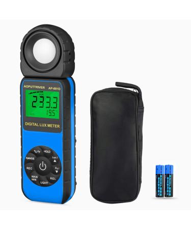 Light Meter AP-881D Digital Illuminance Meter Ambient Temperature Measurer with Range up to 400,000 Lux Luxmeter,Rotatable Head for 270 Degrees,Display 3999,Data Hold,Back Light (Blue) AP881D-Blue