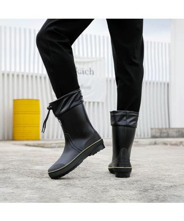 Men's Waterproof PVC Rubber Garden Rain Boots - Comfortable Mid-Calf Lightweight Adjustable Chelsea Ankle Fishing Shoes for Outdoor Work - Size 10.5 (Black-Yellow) - Buy Online on SooperMarket.com