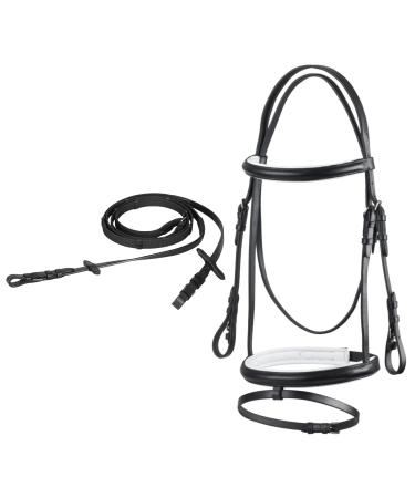 Start simple bridle horse with reins bridles for horses English combined riding stirest 19mm belt wing bridle bridle leather for shetty pony thoroughbred warm blood and cold blood (full black/white) full black/white