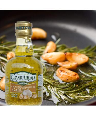 Mantova GrandAroma Garlic Flavored Extra Virgin Olive Oil - 100% Natural, Heart-Healthy Italian Cooking Oil for Salad, Pasta, Garlic Bread, Meats - 8.5 oz (Pack of 2) - Buy Online on SooperMarket.com