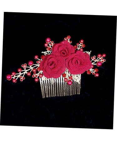 PLAFOPE Rose Hair Comb Hair Jewelry Comb Female Insert Comb Bridesmaid Hair Comb Rose Head Decor Hair Comb Clip Wedding Hair Comb Wedding Ceremony Decorations Hair Accessories Red Cloth - Buy Online on SooperMarket.com