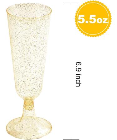 50 Pack Gold Glitter Plastic Champagne Flutes | 5.5 OZ | Disposable Glasses for Wedding & Party | Premium Toasting Flutes - Buy Online on SooperMarket.com