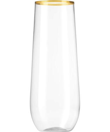 48 Pack Gold Rim Stemless Plastic Champagne Flutes - 9oz Disposable Toasting Glasses | Shatterproof, Recyclable, BPA-Free - Buy Online on SooperMarket.com