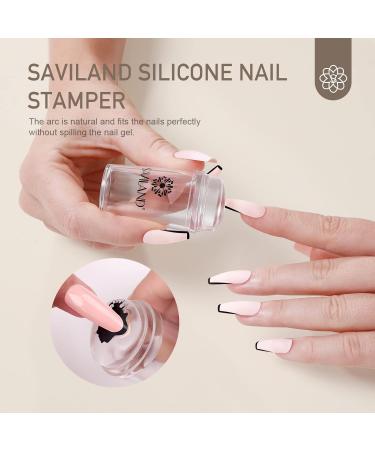 Saviland French Tip Nail Stamper Kit with Black+White Stamping Gel Polish - DIY French Manicure Set - Buy Online on SooperMarket.com