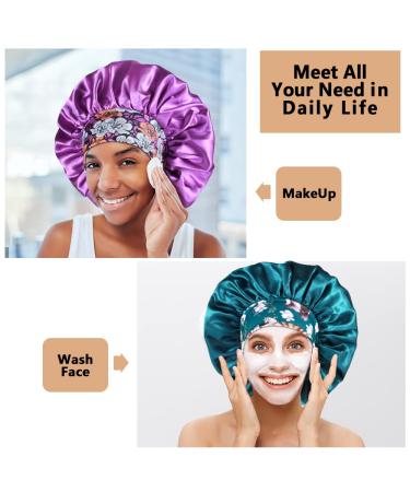 3PCS Satin Bonnets for Black Women - XL Hair Bonnets for Sleeping Braids & Curly Hair - C-Black, Teal, Purple - Buy Online on SooperMarket.com