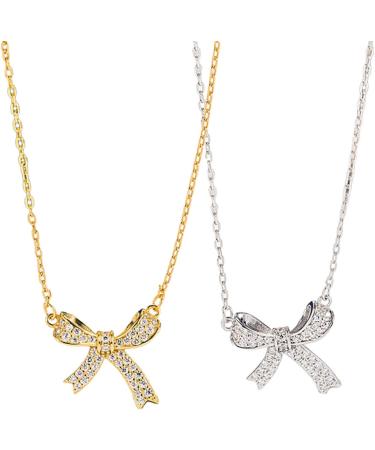 OralGos Delicate Butterfly Necklace with Rhinestone Bow - Stylish Gold Color Accessory for Women & Girls - International Shipping Available - Buy Online on SooperMarket.com