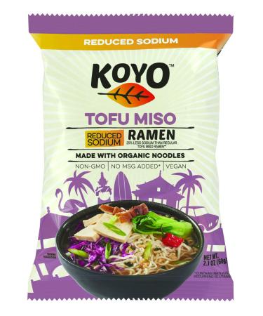 Koyo Ramen Soup, Tofu Miso Reduced Sodium, Made With Organic Noodles, No MSG, No Preservatives, Vegan, 2.1 Ounces Per Package (12 Pack)