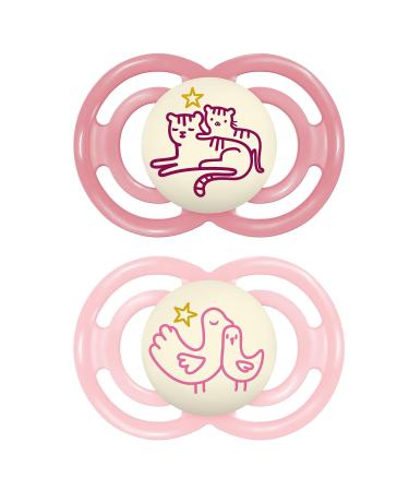 Mam Perfect Night Schnuller in the 2 Set bright in the dark tooth-friendly baby pacifier from sustainable & organic-renewable materials with pacifier box 16+ months tiger / bird 16+ / silicone / night (2 pack) Tiger / bird
