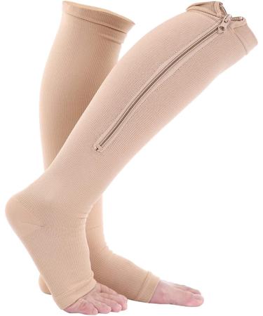Calves Compression Stockings for Men & Women | Fipelo Compression Socks for Varicose Veins Relief | Breathable Elastic Foot Sleeves (XXL Skin Color) - Buy Online on SooperMarket.com