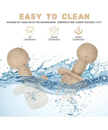 Vicloon Baby Fork and Spoon Set - Silicone Self Feeding Utensils for Toddlers, Easy Grip Cutlery Kit - Gray-Brown - 4Pcs - Buy Online on SooperMarket.com